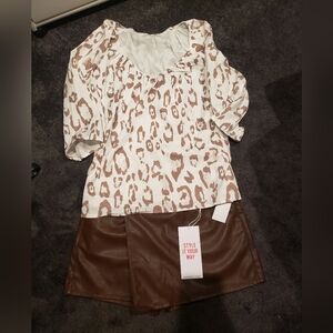 Brown Double Button Skort